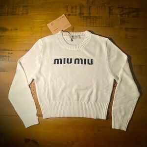 Miu Miu White cropped sweater with black logo!